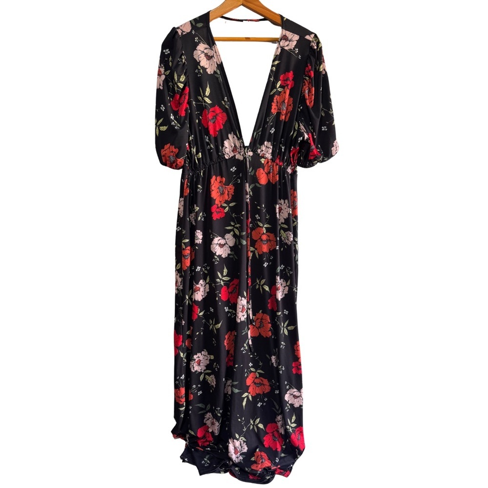 ASOS // black, red floral print deep v neckline maxi dress size 10 aug1